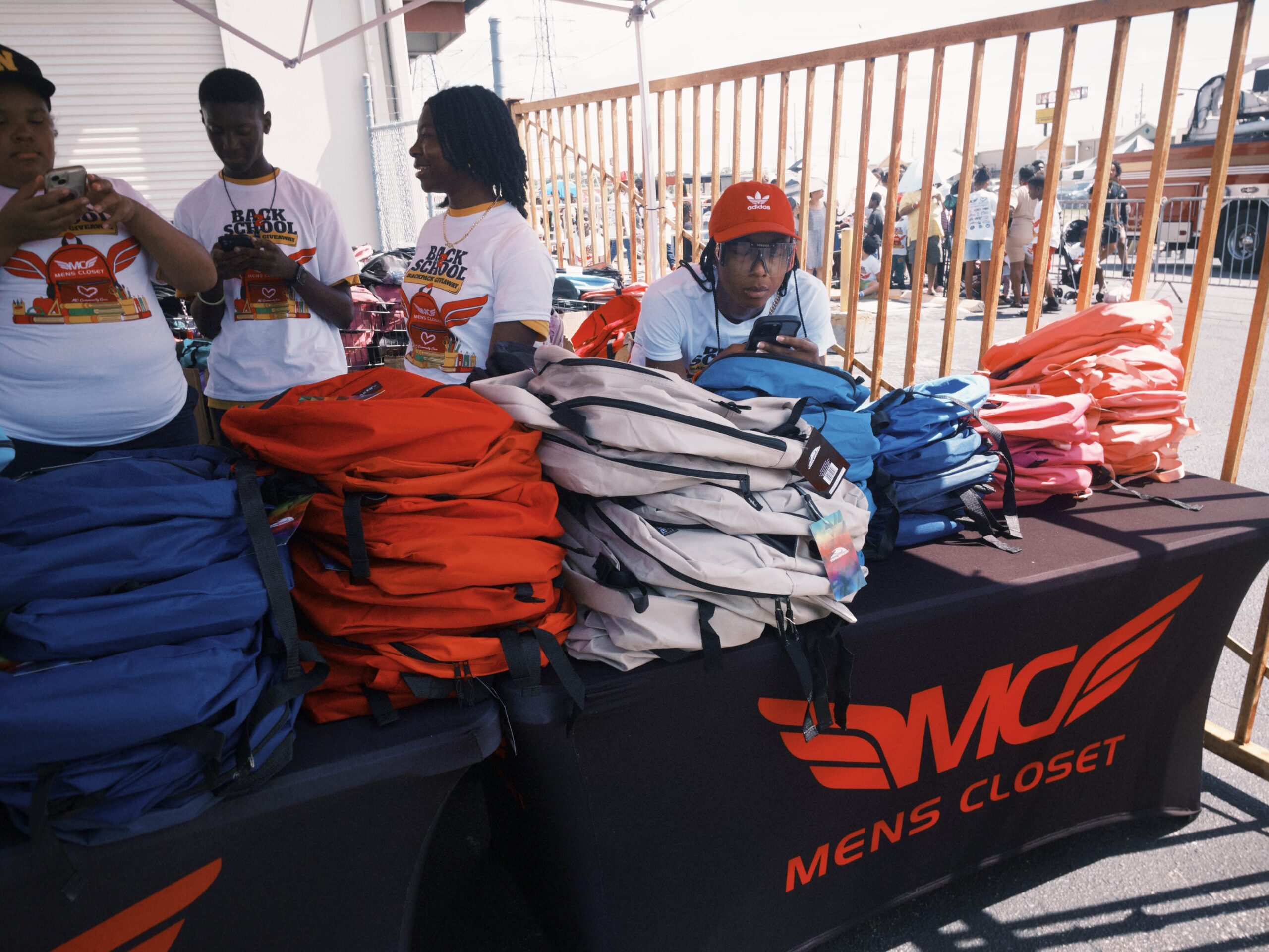 Backpacks laid on table 